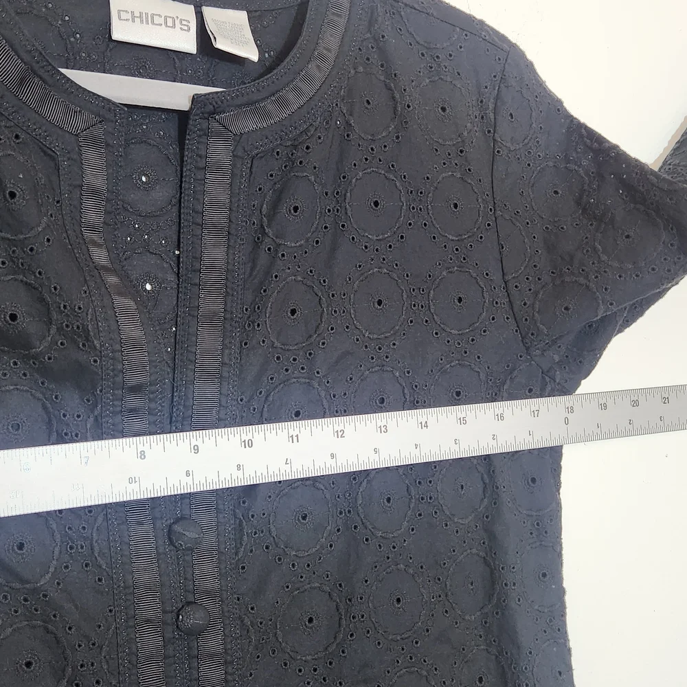 Chico’s Black Eyelet Cotton Jacket Size 1 Medium